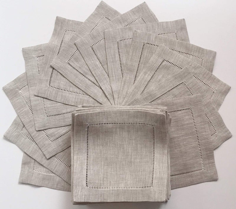 Minhcraft Natural Linen Cocktail Napkin-Set of 50-Linen Cloth Napkin Coasters-Ladder Hem Stitch-Super Value Bulk 50 Pack - Image 1